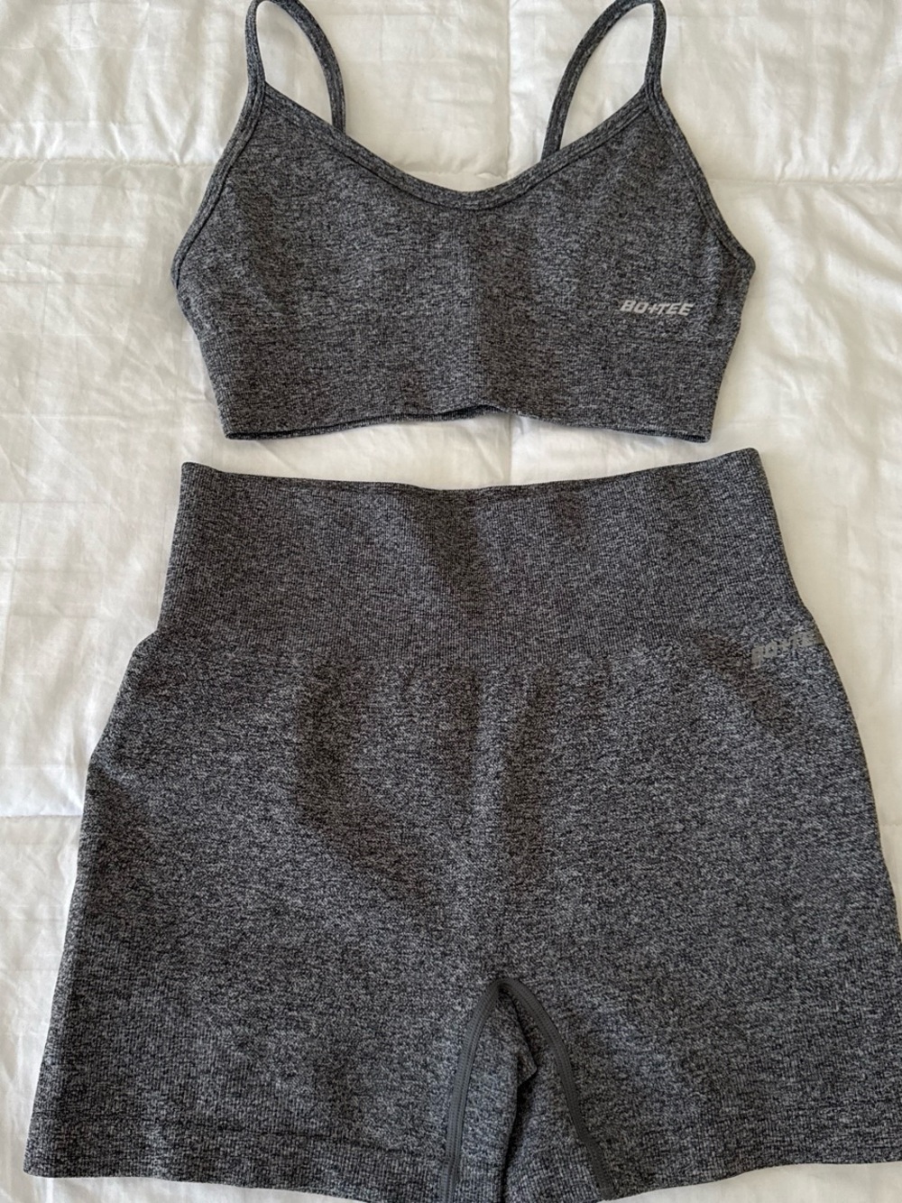 Bo+TEE Heather Charcoal Seamless Sports Bra & Shorts Set